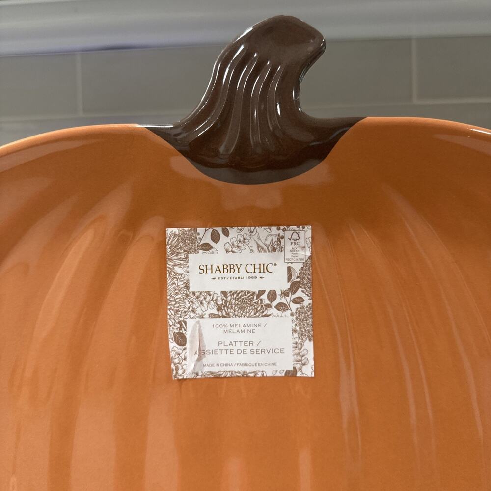 PUMPKIN Shaped Large 16x13.5” Melamine Serving Tray / Platter Orange NEW - Picture 2 of 4